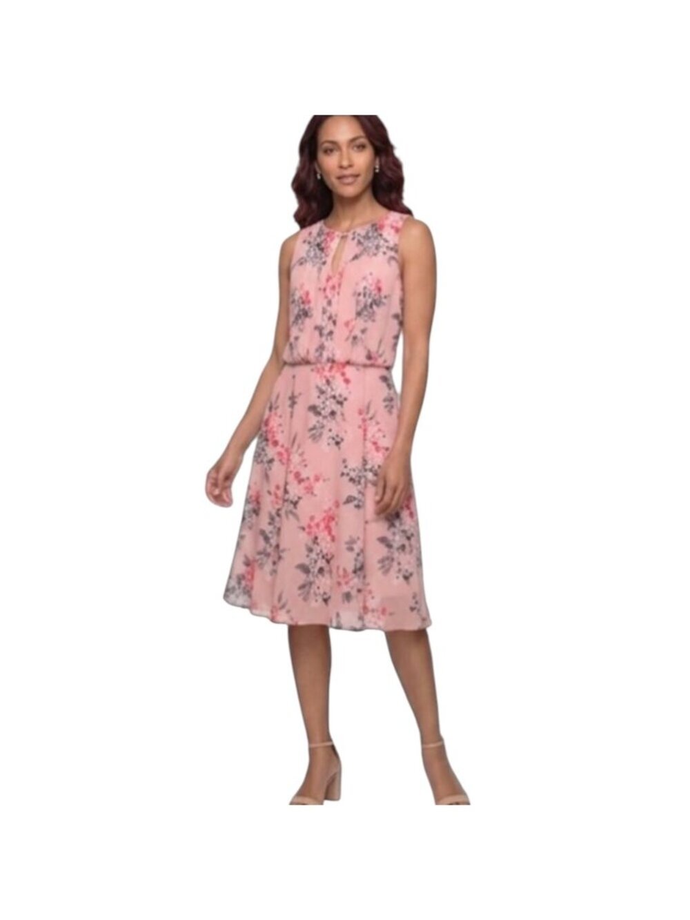 White House Black Market Women's Pink Floral Sleeveless Blouson Dress Size 8